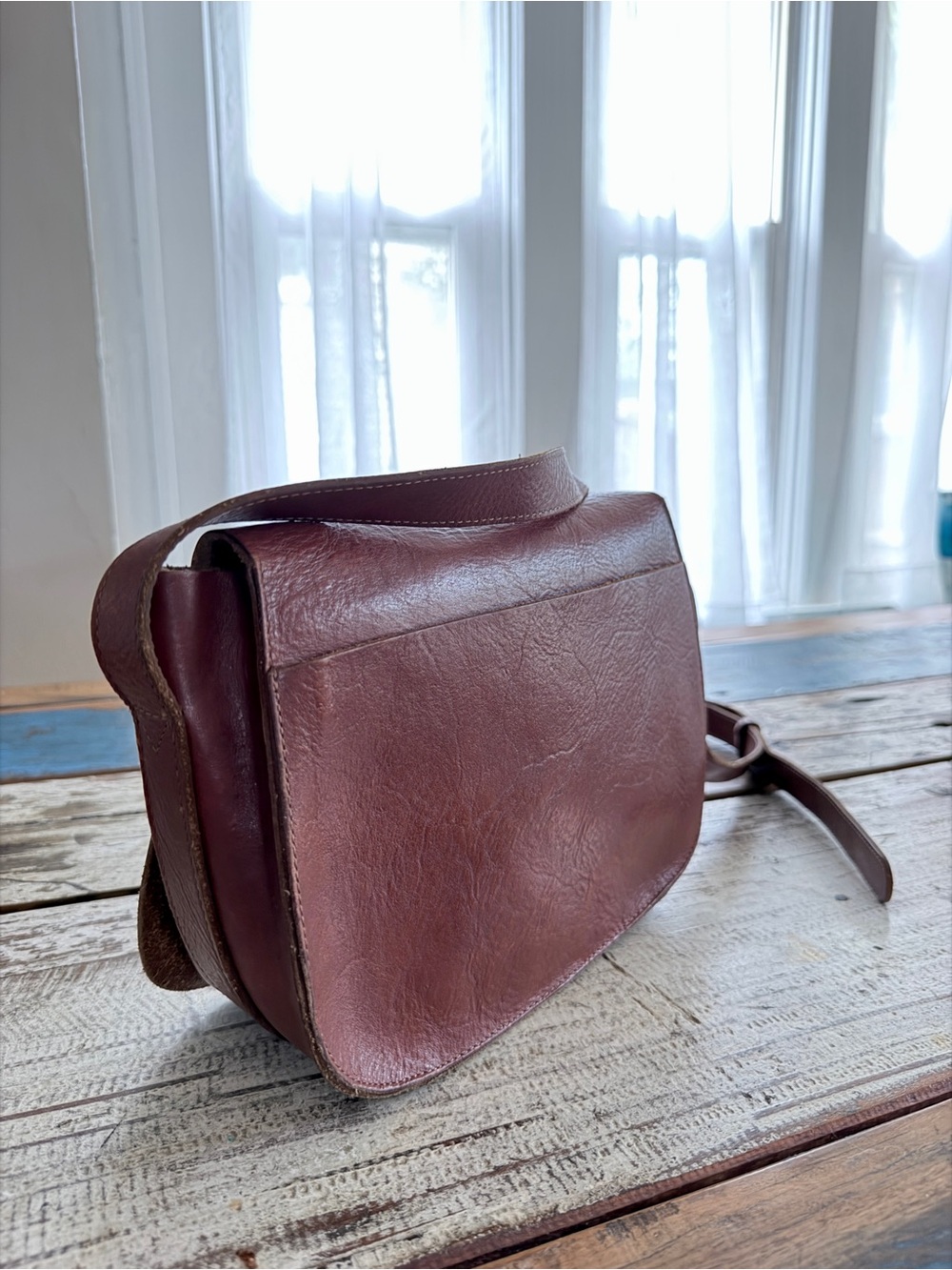 Lucky Brand Brown Leather Saddle Bag Crossbody Boho Purse - Picture 3 of 9